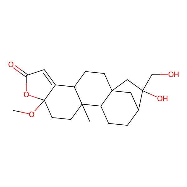 2D Structure of 17-Hydroxy-17-(hydroxymethyl)-9-methoxy-12-methyl-8-oxapentacyclo[14.2.1.01,13.04,12.05,9]nonadec-5-en-7-one