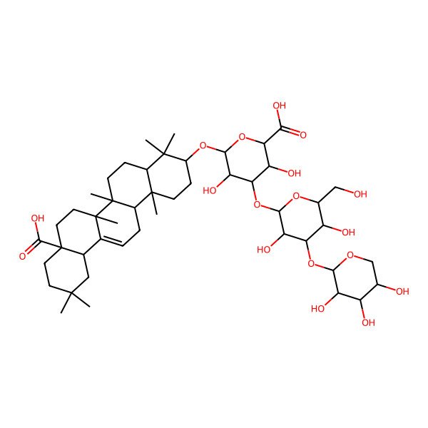2D Structure of 6-[(8a-Carboxy-4,4,6a,6b,11,11,14b-heptamethyl-1,2,3,4a,5,6,7,8,9,10,12,12a,14,14a-tetradecahydropicen-3-yl)oxy]-4-[3,5-dihydroxy-6-(hydroxymethyl)-4-(3,4,5-trihydroxyoxan-2-yl)oxyoxan-2-yl]oxy-3,5-dihydroxyoxane-2-carboxylic acid