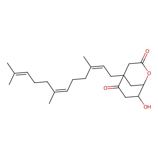 2D Structure of (1R,5R,8S)-8-hydroxy-5-[(2E,6E)-3,7,11-trimethyldodeca-2,6,10-trienyl]-2-oxabicyclo[3.3.1]nonane-3,6-dione