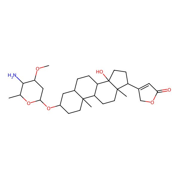 2D Structure of 3-[(3S,5R,8R,9S,10S,13R,14S,17R)-3-[(2S,4S,5R,6R)-5-amino-4-methoxy-6-methyloxan-2-yl]oxy-14-hydroxy-10,13-dimethyl-1,2,3,4,5,6,7,8,9,11,12,15,16,17-tetradecahydrocyclopenta[a]phenanthren-17-yl]-2H-furan-5-one