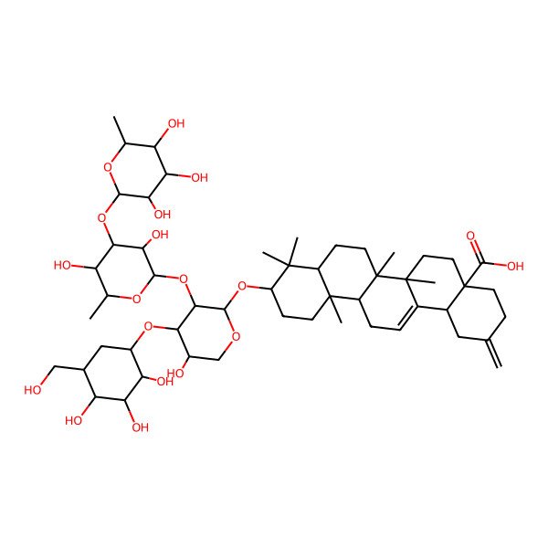 2D Structure of (4aR,6aR,6aS,6bR,8aS,10S,12aR,14bR)-10-[(2S,3R,4S,5S)-3-[(2S,3S,4S,5R,6R)-3,5-dihydroxy-6-methyl-4-[(2S,3S,4S,5S,6R)-3,4,5-trihydroxy-6-methyloxan-2-yl]oxyoxan-2-yl]oxy-5-hydroxy-4-[(1R,2R,3S,4R,5R)-2,3,4-trihydroxy-5-(hydroxymethyl)cyclohexyl]oxyoxan-2-yl]oxy-6a,6b,9,9,12a-pentamethyl-2-methylidene-1,3,4,5,6,6a,7,8,8a,10,11,12,13,14b-tetradecahydropicene-4a-carboxylic acid