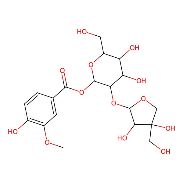 2D Structure of [(2S,3R,4S,5S,6R)-3-[(2S,3R,4R)-3,4-dihydroxy-4-(hydroxymethyl)oxolan-2-yl]oxy-4,5-dihydroxy-6-(hydroxymethyl)oxan-2-yl] 4-hydroxy-3-methoxybenzoate