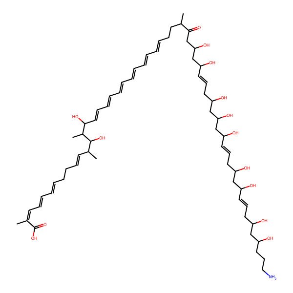 2D Structure of (2E,4E,6E,10E,12S,13R,14R,15R,16E,18E,20E,22E,24E,26E,30R,33S,35S,36E,39S,41R,43R,44E,47S,49S,50E,53S,55R)-58-amino-13,15,33,35,39,41,43,47,49,53,55-undecahydroxy-2,12,14,30-tetramethyl-31-oxooctapentaconta-2,4,6,10,16,18,20,22,24,26,36,44,50-tridecaenoic acid