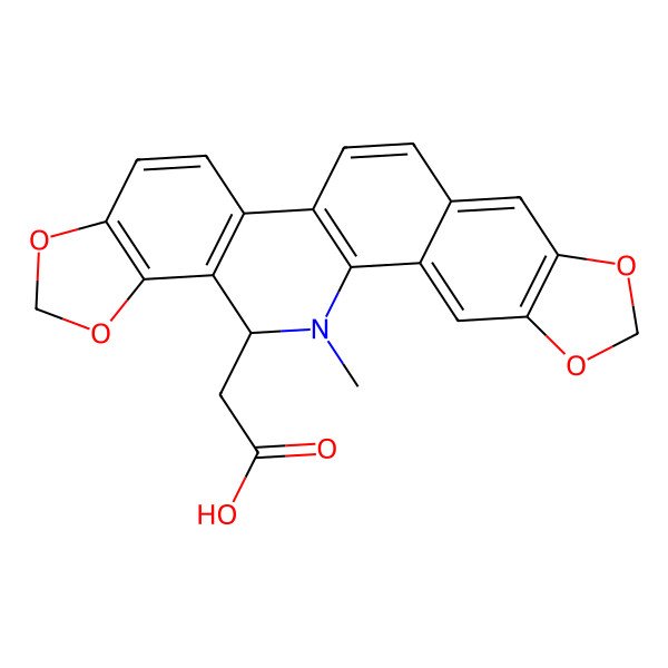 2D Structure of [1,3]Benzodioxolo[5,6-c]-1,3-dioxolo[4,5-i]phenanthridine-14-aceticacid, 13,14-dihydro-13-methyl-, (+)-