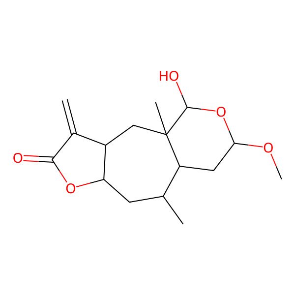 2D Structure of (1S,3R,7R,9R,10S,12R,14R)-14-hydroxy-12-methoxy-1,9-dimethyl-4-methylidene-6,13-dioxatricyclo[8.4.0.03,7]tetradecan-5-one