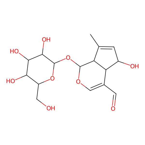 2D Structure of (1R,4aR,5R,7aR)-5-hydroxy-7-methyl-1-[(2S,3R,4S,5S,6R)-3,4,5-trihydroxy-6-(hydroxymethyl)oxan-2-yl]oxy-1,4a,5,7a-tetrahydrocyclopenta[c]pyran-4-carbaldehyde