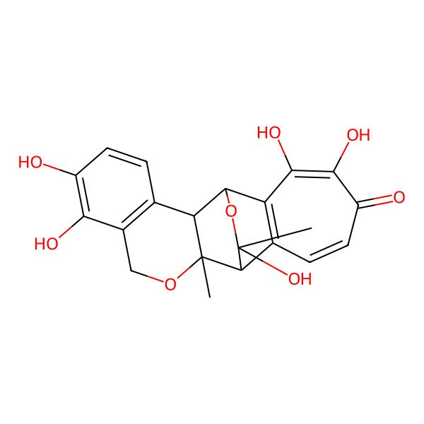 2D Structure of 6,7,17,18,21-Pentahydroxy-11,21-dimethyl-10,20-dioxapentacyclo[10.7.2.02,11.03,8.013,19]henicosa-3(8),4,6,13(19),14,17-hexaen-16-one