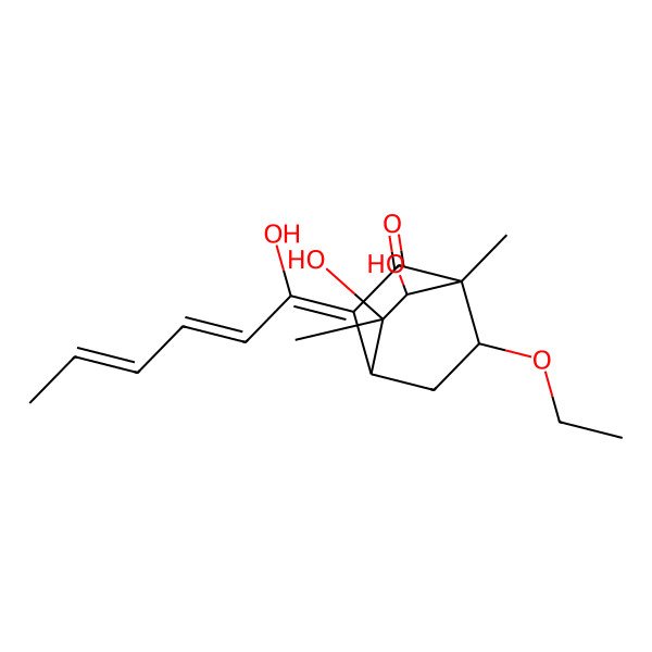 2D Structure of (1R,3Z,4S,5R,6S,7S)-7-ethoxy-5,6-dihydroxy-3-[(2E,4E)-1-hydroxyhexa-2,4-dienylidene]-1,5-dimethylbicyclo[2.2.2]octan-2-one