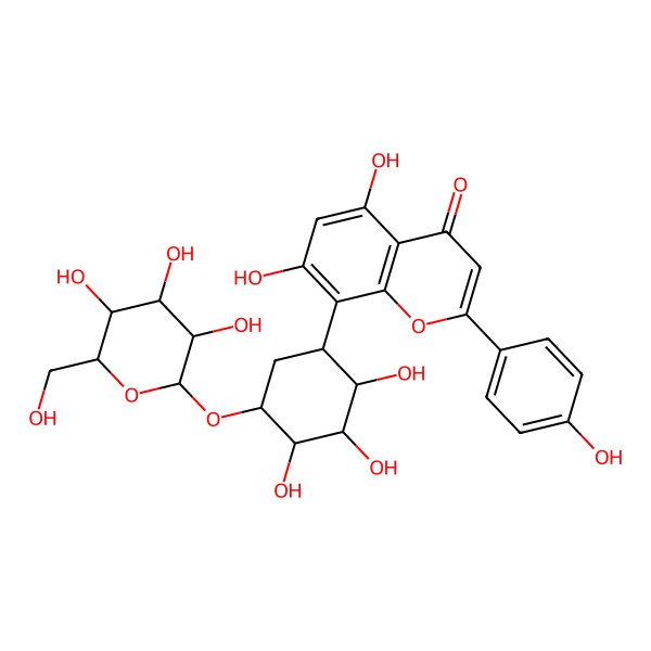 2D Structure of 5,7-Dihydroxy-2-(4-hydroxyphenyl)-8-[2,3,4-trihydroxy-5-[3,4,5-trihydroxy-6-(hydroxymethyl)oxan-2-yl]oxycyclohexyl]chromen-4-one