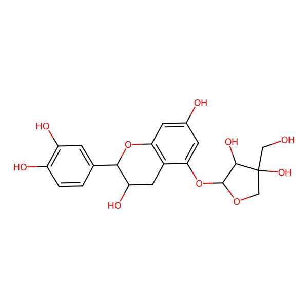2D Structure of (2R,3S)-5-[(2S,3R,4S)-3,4-dihydroxy-4-(hydroxymethyl)oxolan-2-yl]oxy-2-(3,4-dihydroxyphenyl)-3,4-dihydro-2H-chromene-3,7-diol