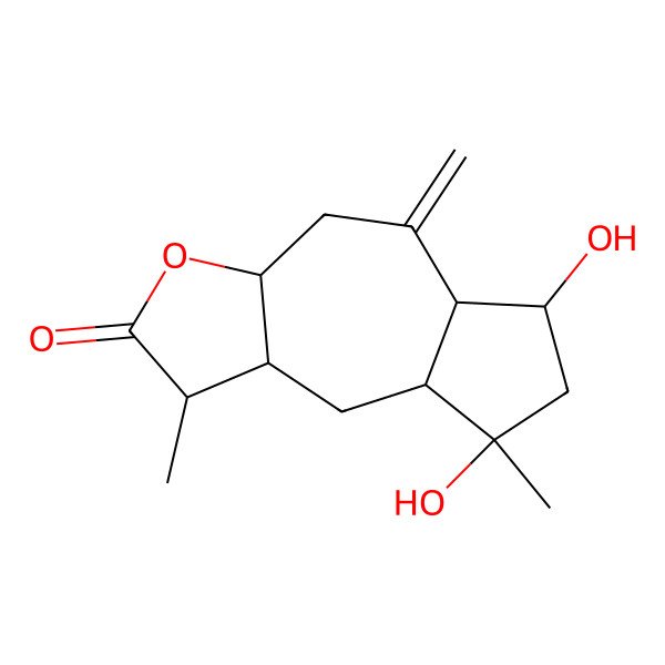 2D Structure of (1S,3aR,5aS,6S,8R,8aR,9aR)-6,8-dihydroxy-1,8-dimethyl-5-methylidene-3a,4,5a,6,7,8a,9,9a-octahydro-1H-azuleno[6,5-b]furan-2-one