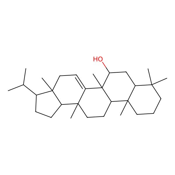 2D Structure of (3R,3aR,5bR,6R,7aS,11aS,11bR,13aS,13bR)-3a,5b,8,8,11a,13a-hexamethyl-3-propan-2-yl-1,2,3,4,6,7,7a,9,10,11,11b,12,13,13b-tetradecahydrocyclopenta[a]chrysen-6-ol
