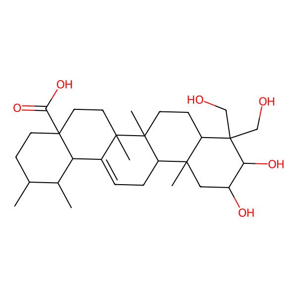 2D Structure of 10,11-dihydroxy-9,9-bis(hydroxymethyl)-1,2,6a,6b,12a-pentamethyl-2,3,4,5,6,6a,7,8,8a,10,11,12,13,14b-tetradecahydro-1H-picene-4a-carboxylic acid
