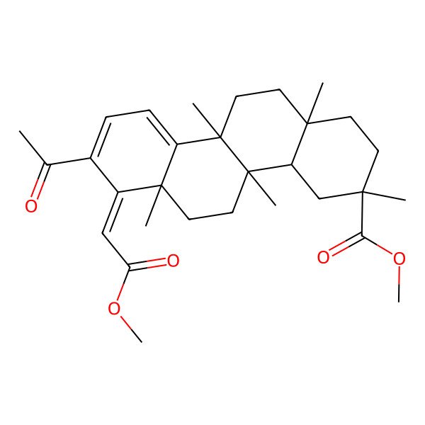 2D Structure of methyl (3R,4bR,6aR,7Z,10bR,12aS)-8-acetyl-7-(2-methoxy-2-oxoethylidene)-3,4b,6a,10b,12a-pentamethyl-1,2,4,4a,5,6,11,12-octahydrochrysene-3-carboxylate
