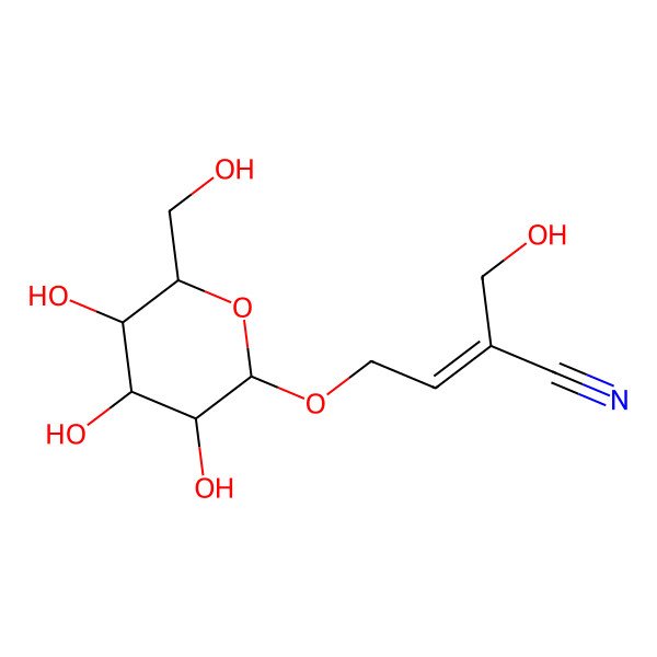 2D Structure of (E)-2-(hydroxymethyl)-4-[(2R,3S,4S,5S,6R)-3,4,5-trihydroxy-6-(hydroxymethyl)oxan-2-yl]oxybut-2-enenitrile