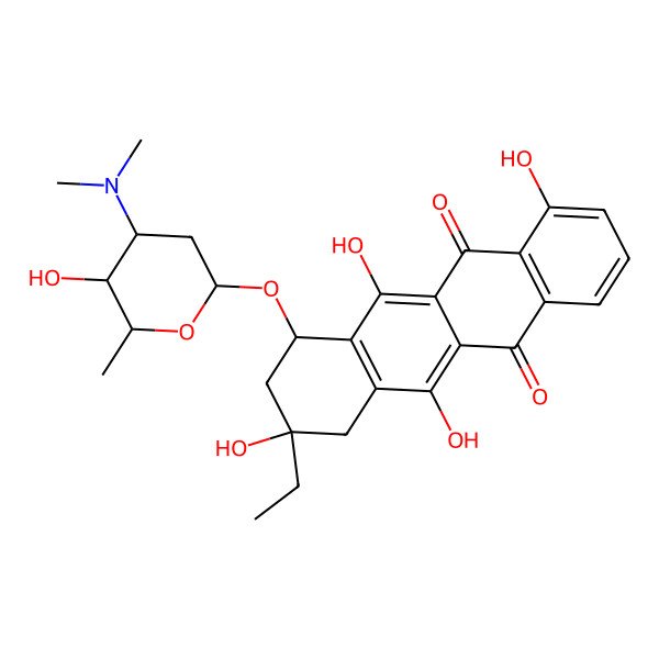 2D Structure of (7S,9S)-7-[4-(dimethylamino)-5-hydroxy-6-methyloxan-2-yl]oxy-9-ethyl-4,6,9,11-tetrahydroxy-8,10-dihydro-7H-tetracene-5,12-dione