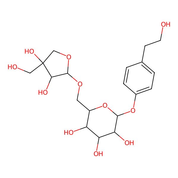 2D Structure of (2R,3S,4S,5R,6S)-2-[[(2R,3S,4S)-3,4-dihydroxy-4-(hydroxymethyl)oxolan-2-yl]oxymethyl]-6-[4-(2-hydroxyethyl)phenoxy]oxane-3,4,5-triol