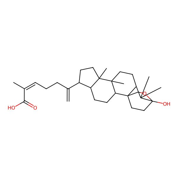 2D Structure of (2E)-6-[(1R,2S,5R,6S,9R,10R,13R)-15-hydroxy-9,10,14,14-tetramethyl-16-oxapentacyclo[13.2.2.01,13.02,10.05,9]nonadecan-6-yl]-2-methylhepta-2,6-dienoic acid