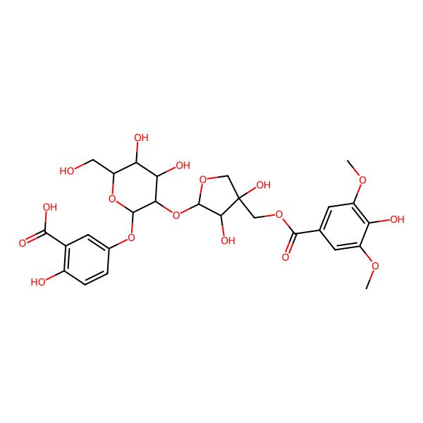 2D Structure of 5-[3-[3,4-Dihydroxy-4-[(4-hydroxy-3,5-dimethoxybenzoyl)oxymethyl]oxolan-2-yl]oxy-4,5-dihydroxy-6-(hydroxymethyl)oxan-2-yl]oxy-2-hydroxybenzoic acid