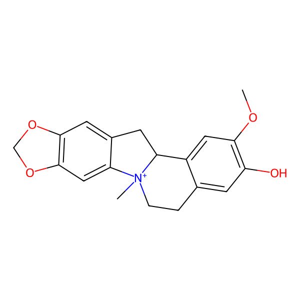 2D Structure of (1R,12S)-15-methoxy-1-methyl-5,7-dioxa-1-azoniapentacyclo[10.8.0.02,10.04,8.013,18]icosa-2,4(8),9,13,15,17-hexaen-16-ol