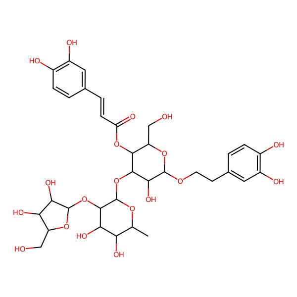 2D Structure of [4-[3-[3,4-Dihydroxy-5-(hydroxymethyl)oxolan-2-yl]oxy-4,5-dihydroxy-6-methyloxan-2-yl]oxy-6-[2-(3,4-dihydroxyphenyl)ethoxy]-5-hydroxy-2-(hydroxymethyl)oxan-3-yl] 3-(3,4-dihydroxyphenyl)prop-2-enoate