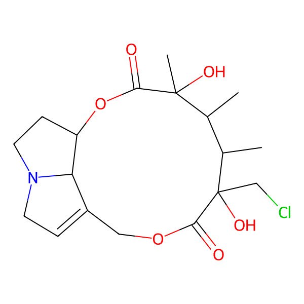2D Structure of 7-(Chloromethyl)-4,7-dihydroxy-4,5,6-trimethyl-2,9-dioxa-14-azatricyclo[9.5.1.014,17]heptadec-11-ene-3,8-dione