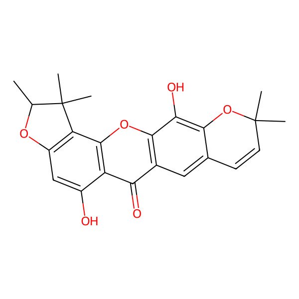 2D Structure of (6S)-10,21-dihydroxy-5,5,6,18,18-pentamethyl-2,7,19-trioxapentacyclo[11.8.0.03,11.04,8.015,20]henicosa-1(13),3(11),4(8),9,14,16,20-heptaen-12-one