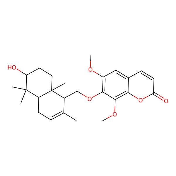 2D Structure of 7-[[(1S,4aS,6S,8aR)-6-hydroxy-2,5,5,8a-tetramethyl-1,4,4a,6,7,8-hexahydronaphthalen-1-yl]methoxy]-6,8-dimethoxychromen-2-one