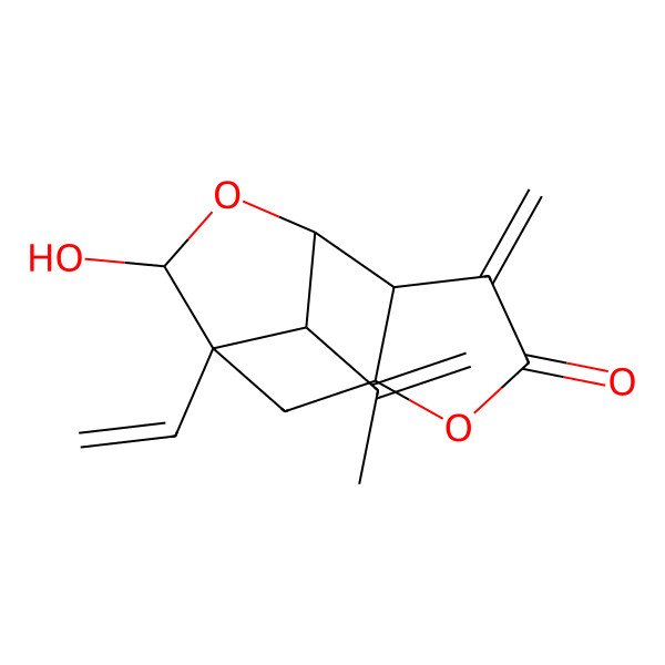 2D Structure of (1R,2R,6R,8S,9S,11R)-8-ethenyl-9-hydroxy-3-methylidene-11-prop-1-en-2-yl-5,10-dioxatricyclo[6.2.1.02,6]undecan-4-one