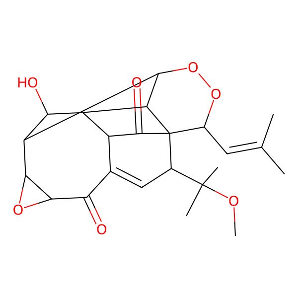 2D Structure of (1R,2R,6S,8S,9R,10S,11R,12R,13R,16R,18S)-10-hydroxy-2-(2-methoxypropan-2-yl)-16-(2-methylprop-1-enyl)-7,14,15-trioxahexacyclo[9.5.2.01,12.04,18.06,8.09,13]octadec-3-ene-5,17-dione