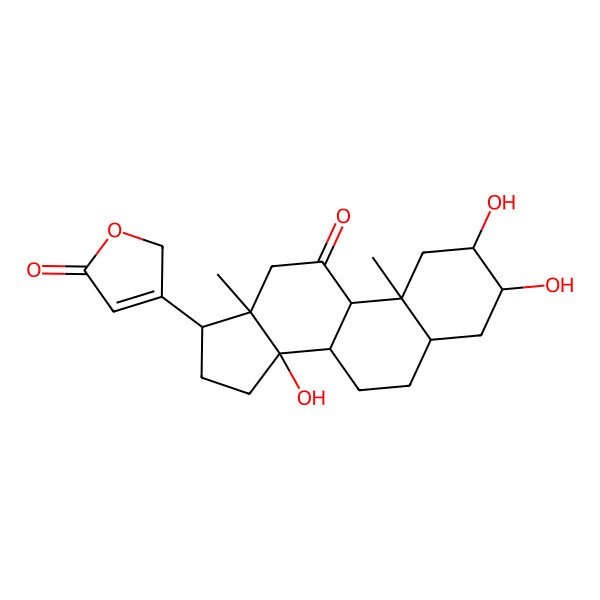 2D Structure of 3-[(2R,3R,5R,8R,9S,10S,13R,14S,17R)-2,3,14-trihydroxy-10,13-dimethyl-11-oxo-2,3,4,5,6,7,8,9,12,15,16,17-dodecahydro-1H-cyclopenta[a]phenanthren-17-yl]-2H-furan-5-one