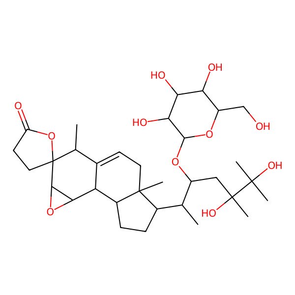 2D Structure of 5-[5,6-Dihydroxy-5,6-dimethyl-3-[3,4,5-trihydroxy-6-(hydroxymethyl)oxan-2-yl]oxyheptan-2-yl]-6,10-dimethylspiro[13-oxatetracyclo[7.5.0.02,6.012,14]tetradec-8-ene-11,5'-oxolane]-2'-one