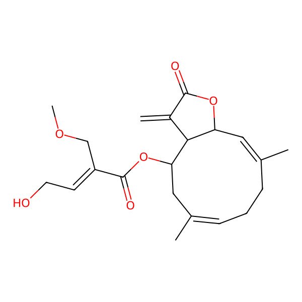 2D Structure of [(3aR,4R,6Z,10Z,11aR)-6,10-dimethyl-3-methylidene-2-oxo-3a,4,5,8,9,11a-hexahydrocyclodeca[b]furan-4-yl] (E)-4-hydroxy-2-(methoxymethyl)but-2-enoate