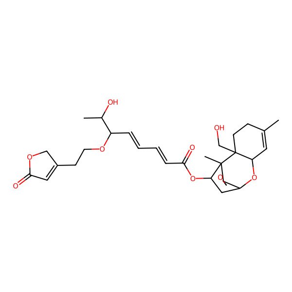 2D Structure of [2-(hydroxymethyl)-1,5-dimethylspiro[8-oxatricyclo[7.2.1.02,7]dodec-5-ene-12,2'-oxirane]-11-yl] 7-hydroxy-6-[2-(5-oxo-2H-furan-3-yl)ethoxy]octa-2,4-dienoate