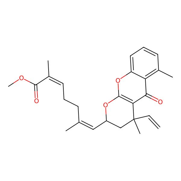 2D Structure of Methyl 7-(4-ethenyl-4,6-dimethyl-5-oxo-2,3-dihydropyrano[2,3-b]chromen-2-yl)-2,6-dimethylhepta-2,6-dienoate