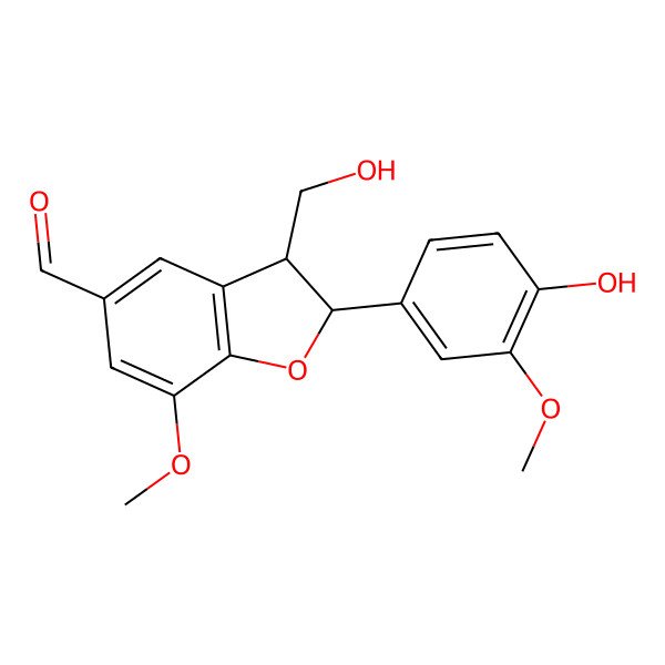 2D Structure of (2S,3R)-2-(4-Hydroxy-3-methoxy-phenyl)-3-(hydroxymethyl)-7-methoxy-2,3-dihydrobenzofuran-5-carbaldehyde 2D Structure of (2S,3R)-2-(4-Hydroxy-3-methoxy-phenyl)-3-(hydroxymethyl)-7-methoxy-2,3-dihydrobenzofuran-5-carbaldehyde