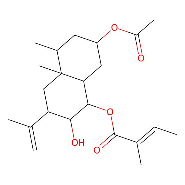 2D Structure of (7-acetyloxy-2-hydroxy-4a,5-dimethyl-3-prop-1-en-2-yl-2,3,4,5,6,7,8,8a-octahydro-1H-naphthalen-1-yl) 2-methylbut-2-enoate 2D Structure of (7-acetyloxy-2-hydroxy-4a,5-dimethyl-3-prop-1-en-2-yl-2,3,4,5,6,7,8,8a-octahydro-1H-naphthalen-1-yl) 2-methylbut-2-enoate