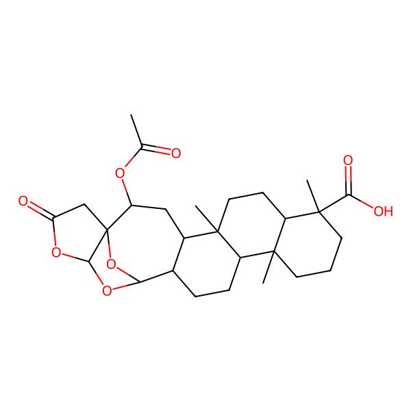 2D Structure of 2-Acetyloxy-5,9,13-trimethyl-22-oxo-19,21,24-trioxahexacyclo[16.5.1.01,20.04,17.05,14.08,13]tetracosane-9-carboxylic acid