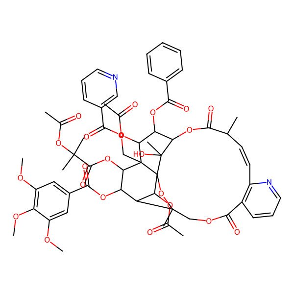 2D Structure of [20,25-Diacetyloxy-22-(2-acetyloxy-2-methylpropanoyl)oxy-19-benzoyloxy-26-hydroxy-3,15,26-trimethyl-6,16-dioxo-23-(3,4,5-trimethoxybenzoyl)oxy-2,5,17-trioxa-11-azapentacyclo[16.7.1.01,21.03,24.07,12]hexacosa-7(12),8,10,13-tetraen-21-yl]methyl pyridine-3-carboxylate