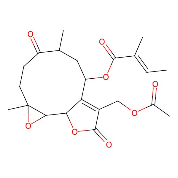 2D Structure of [(1S,2S,4R,8R,10S)-12-(acetyloxymethyl)-4,8-dimethyl-7,13-dioxo-3,14-dioxatricyclo[9.3.0.02,4]tetradec-11-en-10-yl] (E)-2-methylbut-2-enoate