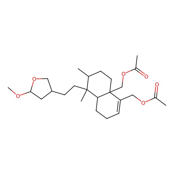 2D Structure of [8a-(Acetyloxymethyl)-5-[2-(5-methoxyoxolan-3-yl)ethyl]-5,6-dimethyl-3,4,4a,6,7,8-hexahydronaphthalen-1-yl]methyl acetate