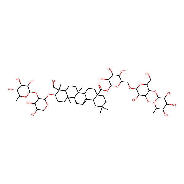 2D Structure of [6-[[3,4-dihydroxy-6-(hydroxymethyl)-5-(3,4,5-trihydroxy-6-methyloxan-2-yl)oxyoxan-2-yl]oxymethyl]-3,4,5-trihydroxyoxan-2-yl] 10-[4,5-dihydroxy-3-(3,4,5-trihydroxy-6-methyloxan-2-yl)oxyoxan-2-yl]oxy-9-(hydroxymethyl)-2,2,6b,9,12a-pentamethyl-3,4,5,6,6a,6a,7,8,8a,10,11,12,13,14b-tetradecahydro-1H-picene-4a-carboxylate