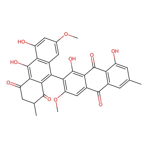 2D Structure of 2-(5,10-Dihydroxy-7-methoxy-2-methyl-1,4-dioxo-2,3-dihydroanthracen-9-yl)-1,8-dihydroxy-3-methoxy-6-methylanthracene-9,10-dione