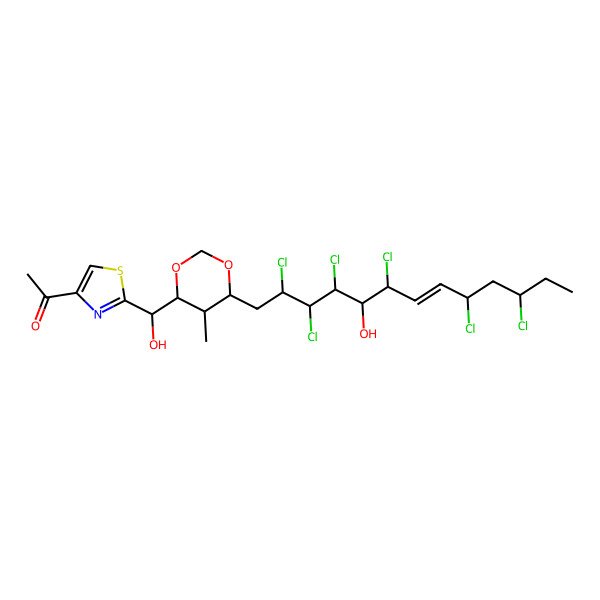 2D Structure of 1-[2-[[(4R)-6-[(Z)-2,3,4,6,9,11-hexachloro-5-hydroxytridec-7-enyl]-5-methyl-1,3-dioxan-4-yl]-hydroxymethyl]-1,3-thiazol-4-yl]ethanone
