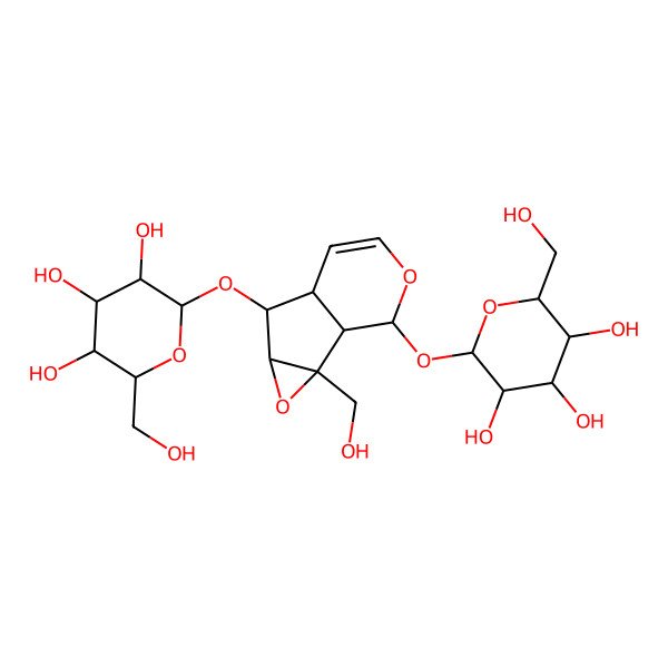 2D Structure of (2S,3R,4R,5S,6S)-2-(hydroxymethyl)-6-[[(1S,2R,4R,5S,6R,10S)-2-(hydroxymethyl)-10-[(2S,3R,4R,5S,6R)-3,4,5-trihydroxy-6-(hydroxymethyl)oxan-2-yl]oxy-3,9-dioxatricyclo[4.4.0.02,4]dec-7-en-5-yl]oxy]oxane-3,4,5-triol