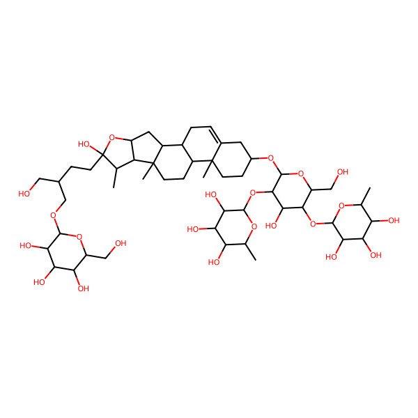 2D Structure of (2S,3R,4R,5R,6S)-2-[(2R,3S,4S,5R,6R)-4-hydroxy-6-[[(1S,2S,4S,6R,7S,8R,9S,12S,13R,16S)-6-hydroxy-6-[(3S)-3-(hydroxymethyl)-4-[(2R,3R,4S,5S,6R)-3,4,5-trihydroxy-6-(hydroxymethyl)oxan-2-yl]oxybutyl]-7,9,13-trimethyl-5-oxapentacyclo[10.8.0.02,9.04,8.013,18]icos-18-en-16-yl]oxy]-2-(hydroxymethyl)-5-[(2S,3R,4R,5R,6S)-3,4,5-trihydroxy-6-methyloxan-2-yl]oxyoxan-3-yl]oxy-6-methyloxane-3,4,5-triol