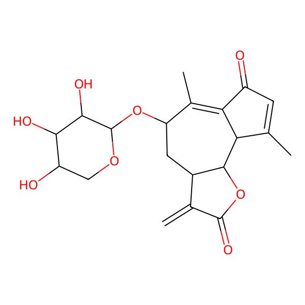 2D Structure of (3aS,5R,9aS,9bS)-6,9-dimethyl-3-methylidene-5-[(2S,3R,4S,5R)-3,4,5-trihydroxyoxan-2-yl]oxy-4,5,9a,9b-tetrahydro-3aH-azuleno[4,5-b]furan-2,7-dione