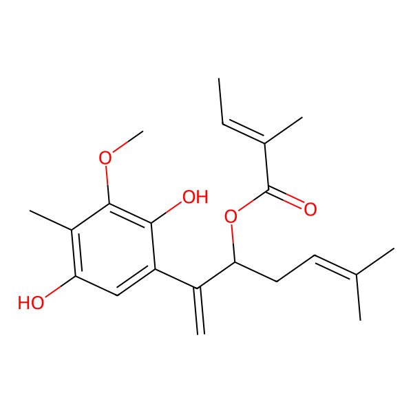 2D Structure of [(3S)-2-(2,5-dihydroxy-3-methoxy-4-methylphenyl)-6-methylhepta-1,5-dien-3-yl] (Z)-2-methylbut-2-enoate