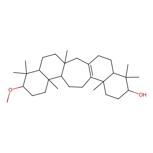 2D Structure of (1S,6R,8R,11S,15S,16R,19R,21R)-19-methoxy-1,7,7,11,16,20,20-heptamethylpentacyclo[13.8.0.03,12.06,11.016,21]tricos-3(12)-en-8-ol