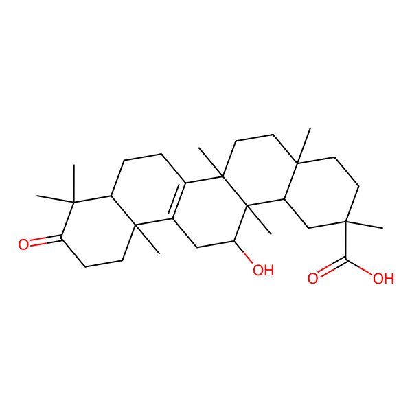 2D Structure of 14-hydroxy-2,4a,6a,9,9,12a,14a-heptamethyl-10-oxo-3,4,5,6,7,8,8a,11,12,13,14,14b-dodecahydro-1H-picene-2-carboxylic acid